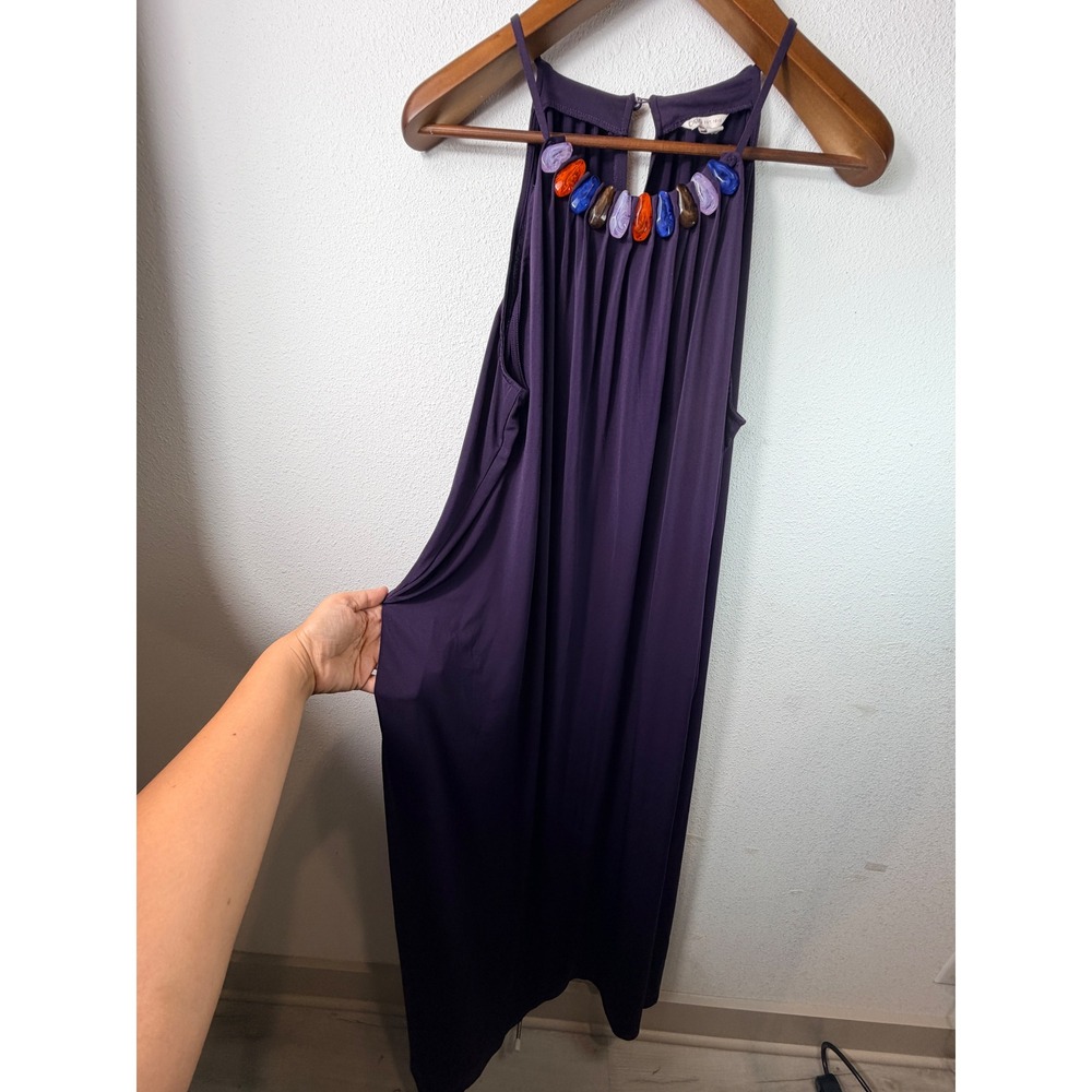 Cato Women Maxi Dress Purple 18/20W Beaded Halter Sleeveless Jersey Knit Gown